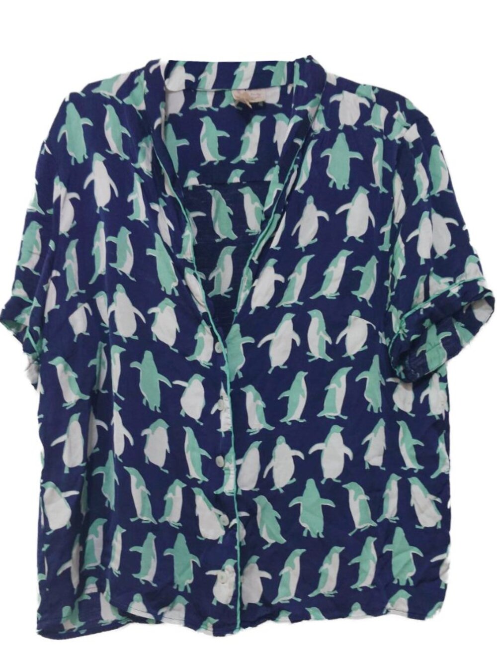 Anthropologie LyreBird 2-Piece Silky Pajama Top & Shorts Set Penguin Print - Picture 3 of 12
